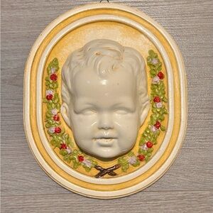 Vintage Chalkware 3D Baby Face Wall Plaque